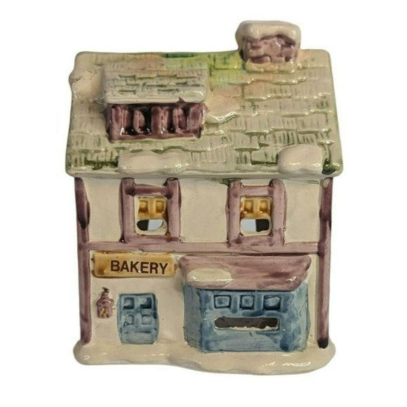 Vintage JSNY Christmas Village House Ceramic Bakery Store Tealight Holder - Picture 1 of 6